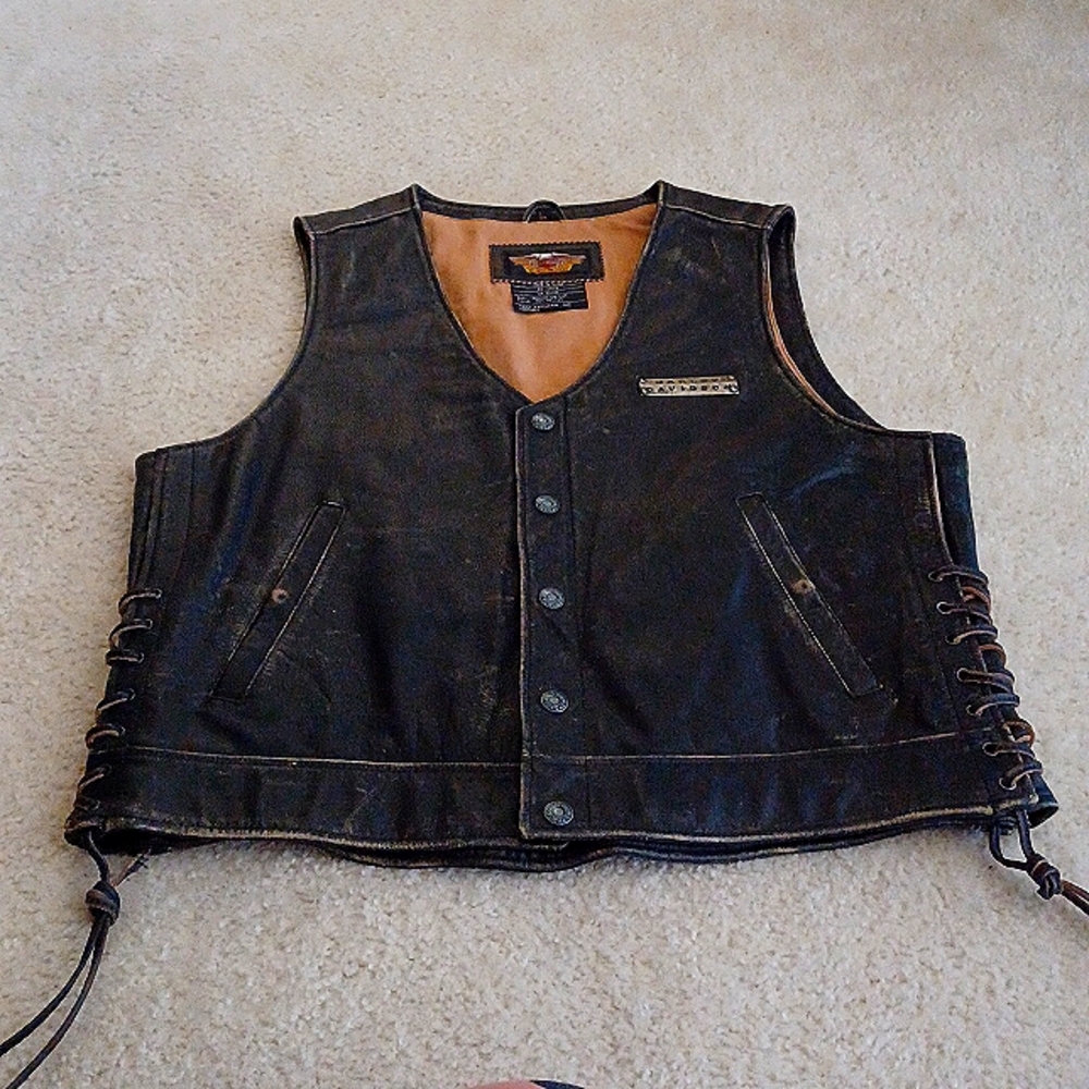 Harley Davidson Distressed Brown Biker Vest